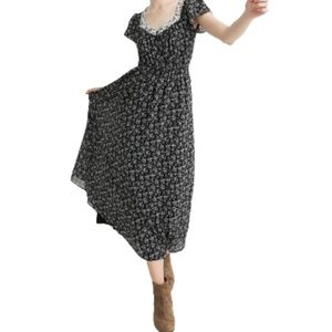 Madewell Print-Mix Sheer-Sleeve Dress in Branch Floral Midi Dress Size 4